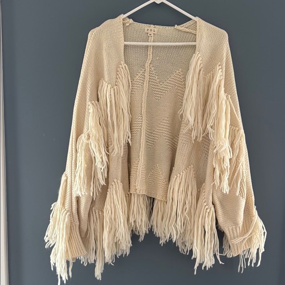 POL Cream Fringe Sweater